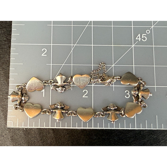 Retired James Avery Sterling Silver Heart and Angel Link Bracelet w/Safety Chain - Picture 8 of 13